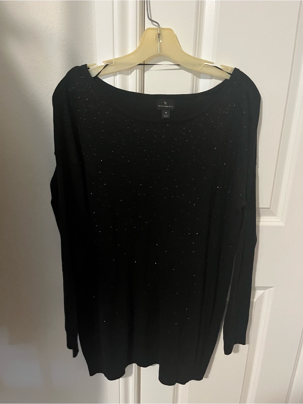 Worthington Black Long-Sleeve Sparkle Knit Top